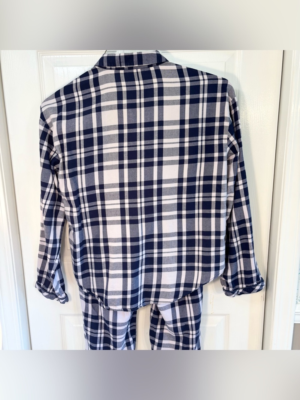 VGUC Victoria's Secret Light Flannel Plaid Pajama Set Women Sz S, Navy Off White - Picture 4 of 16